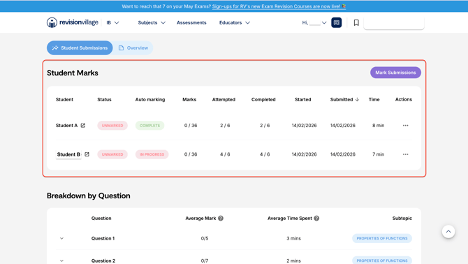 Student Marks section